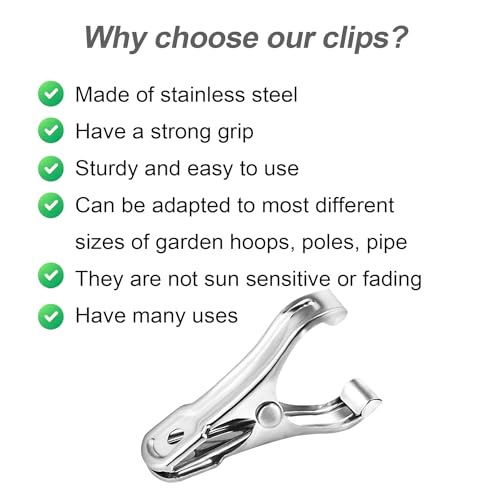 40Pcs Garden Clips for Netting, 2'' Metal Greenhouse Clamps to hoop | Stainless Steel Body, Strong Spring Grip Fits 3/8 to 3/4 Inch Poles, Securing Netting, Shade Cloth and Plant Covers to Frames - style: 40Pcs