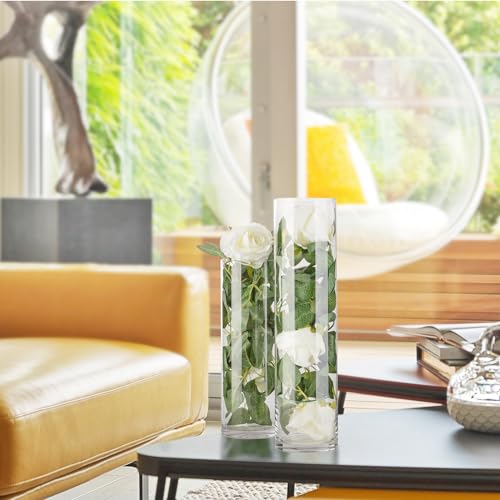WGVI Quality Thick Weighted Clear Cylinder Glass Vases, 4" W x 8" H, Flower Arrangement Floating Candle Holders Wedding Centerpieces Terrarium Planter Floral Pen Brush Storage Container, 1 Piece - size: 4"x8"H