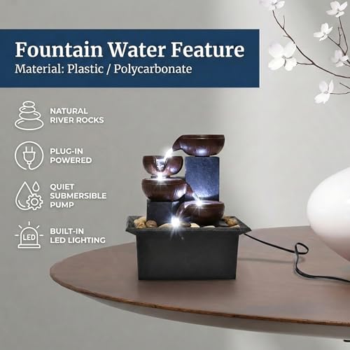 Tabletop Water Fountain-Indoor Waterfall-Desktop Fountain-Spinning Crystal Ball Lighting LED Colors from-Waterfall-Indoor Water Fountains with Natural River Rocks for Feng Shui Effect