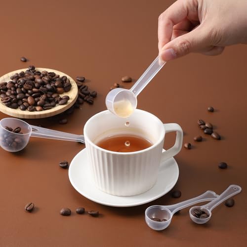 4 Pcs Measuring Spoons Set, Clear Long Handle Plastic Measuring Spoons Coffee Protein Milk Powder Scoops Spoon Kitchen Tools for Creatine Protein Formula Gram Measurings Scooper (1g/3g/5g/10g)