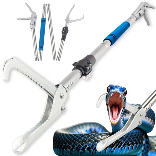 Snake Grabber Tool, 69" Snake Tongs Grabber for Rattlesnake Heavy Duty Professional Folding Snake Feeding Tongs Wide Jaw Snake Handling Tool Long Hndle Stainless Steel Tube Sponge Handle