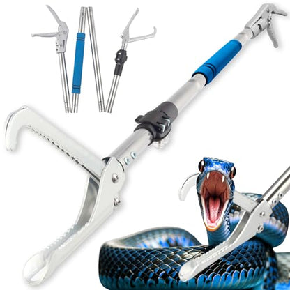 Snake Grabber Tool, 69" Snake Tongs Grabber for Rattlesnake Heavy Duty Professional Folding Snake Feeding Tongs Wide Jaw Snake Handling Tool Long Hndle Stainless Steel Tube Sponge Handle