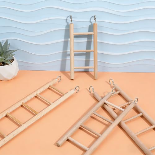 4 Pcs Wooden Bird Ladder, Bird Ladder for Cage, Birds Toys for Parakeets Parrots Lovebirds Cockatoo Birdie Basics Climbing Supplies(3&4&5&6 Step)