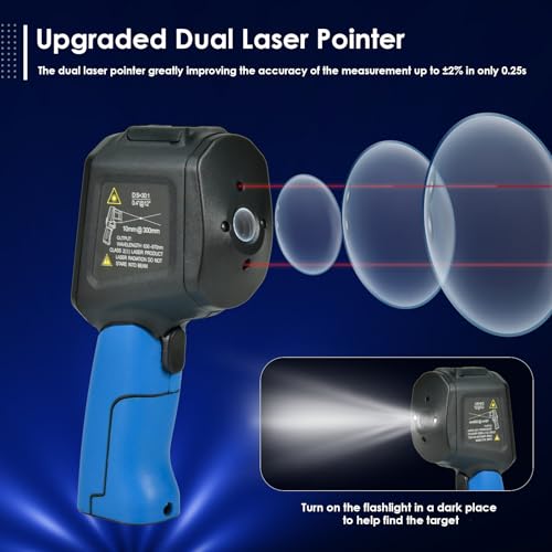 HOLDPEAK Pyrometer D:S=30:1 with Bluetooth, High Temp Infrared Thermometer -58℉~2876℉, Non-Contact Industrial Laser Thermometer Gun with Flashlight, Digital IR Temperature Gauge (NOT for Human)