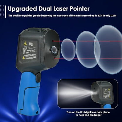 HOLDPEAK Pyrometer D:S=30:1 with Bluetooth, High Temp Infrared Thermometer -58℉~2876℉, Non-Contact Industrial Laser Thermometer Gun with Flashlight, Digital IR Temperature Gauge (NOT for Human)