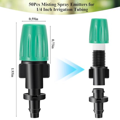50 Pcs 1/4" Misting Nozzles Drip Irrigation Spray Emitters | Adjustable Flow 1/4 Inch Drip Irrigation Atomizing Nozzles Irrigation Sprinkler Heads for Garden Irrigation Misting System - color: Barbed Spray