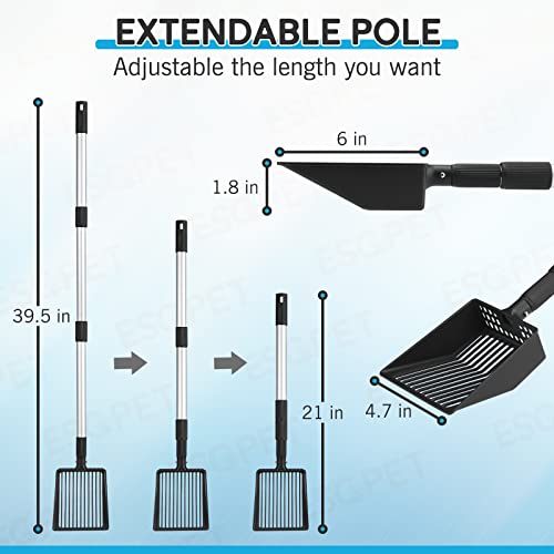 Cat Litter Scoop, Deep Shovel with Metal Long Handle, 21"-39.5" Telescopic & Adjustable Heavy Duty Fast Sifting Shovel Kitty Litter Scooper for Sifting Cats Litter - size: 21-39.5 inch