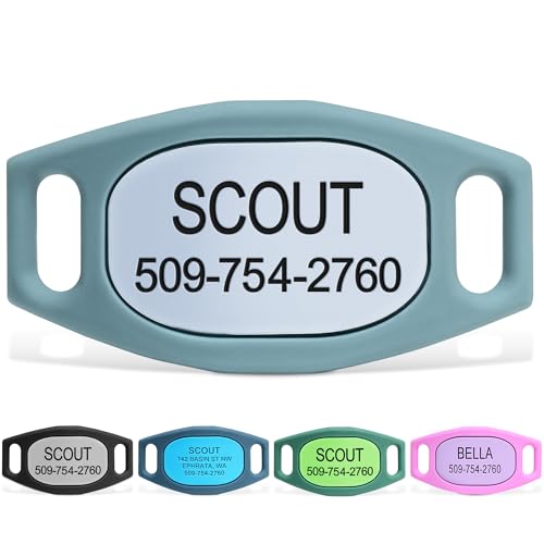 GoTags Silent Dog Tag, Personalized Engraved Silicone and Cat Pet ID Tags | Soundless Quiet Slide On Nameplate for Collars with Name and Number, No More Jingling Tags (Gray, Medium) - color: Original Teal, size: Medium (Pack of 1)