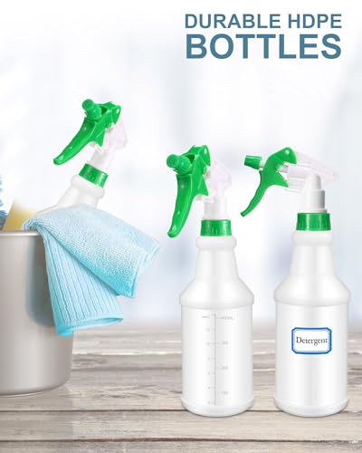 Eccliy 20 Pack 16oz Empty Spray Bottles, Leakproof Cleaning Bottles with Measurement and Adjustable Nozzle for Housekeeping, Commercial Use(Cylinder,Green Spray Head) - color: Green Spray Head, style: Cylinder