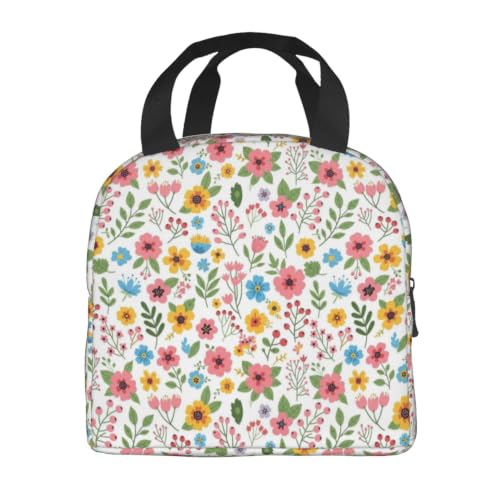 Adult Flower Print Insulated Lunch Box Cooler | Flower Pink, Waterproof Nylon Thermal Tote, Lightweight Portable Cooler for Daily Commute - color: Pattern (844)