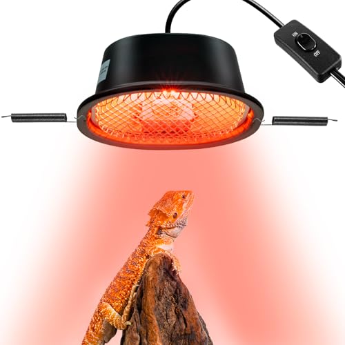 G9 Reptile Infrared Heat Lamp, Terrarium Heating Lamp Fixture with 50W UVA Low Profile Night Red Bulb | Safety Mesh, Tank Hood Basking Spot Light for Bearded Dragons Turtles Lizards Geckos - color: Infrared Basking