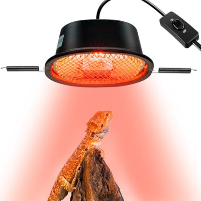 G9 Reptile Infrared Heat Lamp, Terrarium Heating Lamp Fixture with 50W UVA Low Profile Night Red Bulb | Safety Mesh, Tank Hood Basking Spot Light for Bearded Dragons Turtles Lizards Geckos - color: Infrared Basking