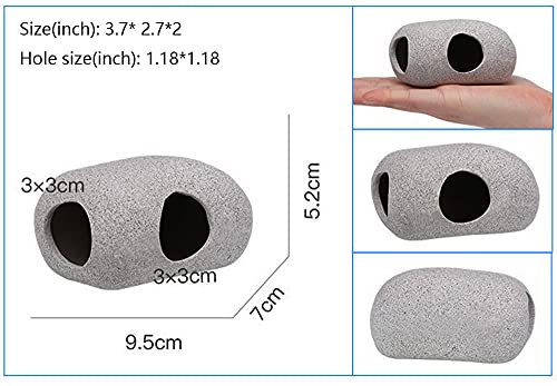 Aquarium Hideaway Rocks for Small Fishes, Shrimps to Breed, Play and Rest, Safe and Non-toxic Ceramic Fish Tank Ornaments, Hideout Stone for Betta - size: 3.7"x2.7"x2"(1pc)
