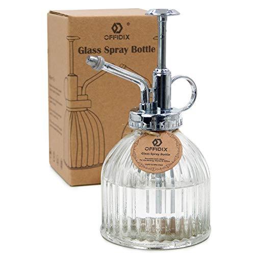 Plant Spray Bottle Glass Mister Transparent Spritzer ﻿ ﻿ ﻿ | Bronze Plastic Silver Color Top Pump small size 6.5" Tall 3" Diameter with 200ml - color: A-Clear