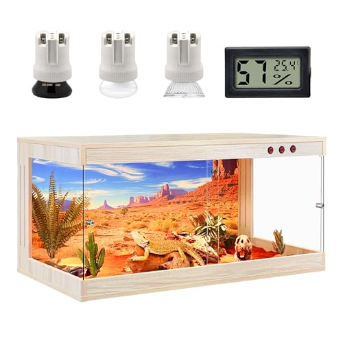 ROYXEN Reptile Enclosure,60 Gallons Reptile Tank with Wooden Top and Lockable Design,Tempered Glass Bearded Dragon Tank for Lizard Gecko Habitat (Oak,40" x 19" x19")