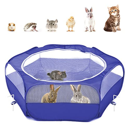 Pawaboo Small Animal Playpen with Zippered Cover,Indigo | Portable pop-up pet tent for supervised rabbits, guinea pigs, chicks and kittens; water-resistant bottom and 3 metal rods - color: H-Indigo
