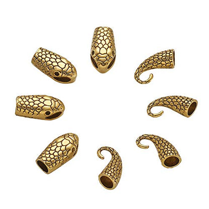 Pandahall 10 Set Tibetan Style Alloy Hook and Snake Head Clasps 23x12x9mm for Leather Cord Bracelets Making (Antique Golden)