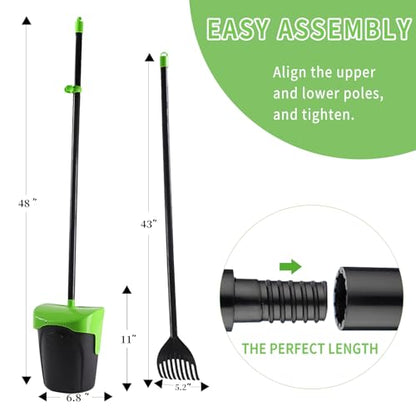 ienjoyed 43" Tall Pooper Scooper Large Swivel Bin & Rake with 100 Waste Bags,Heavy Duty Dog Pooper Scooper for Dogs, Long Handle Poop Scooper with Lid for Yard, Grass, Gravel (Green) - color: Green(43" Tall)