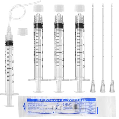 3ml Luer Lock Syringe with Cap and Soft Plastic Tube, 10 Pack | Suitable for Pet Liquids Feeding, Individually Wrapped - size: 3ml - 2.0mm Tube