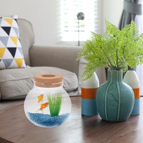 Toyvian Glass Fish Tank with Lid Small Ecological Fish Bowl Micro Landscaping Terrarium Bottle Desktop Decorative Glass Container for Indoor Plant and Moss Ecosystem