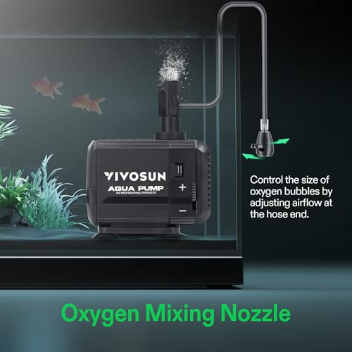 VIVOSUN 400GPH Submersible Fountain Water Pump for Pond, Aquarium, Statuary | 1500L/H, 15W, Ultra Quiet Water Pump with 5.2ft High Lift and 5ft Power Cord, 3 Nozzles for Hydroponics, Fish Tank, Black - size: 5"×4"-400