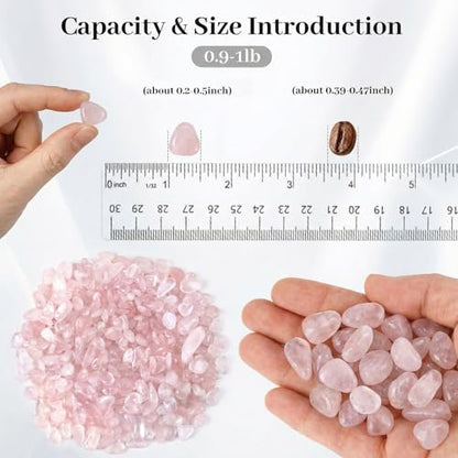 Rose Quartz Crystals, 1LB Pink Crushed Rose Quartz Chips Bulk | Assorted Succulent Rocks, Plant Gravels, Aquarium Fish Tank Gravel, Vase Filler - color: Pink