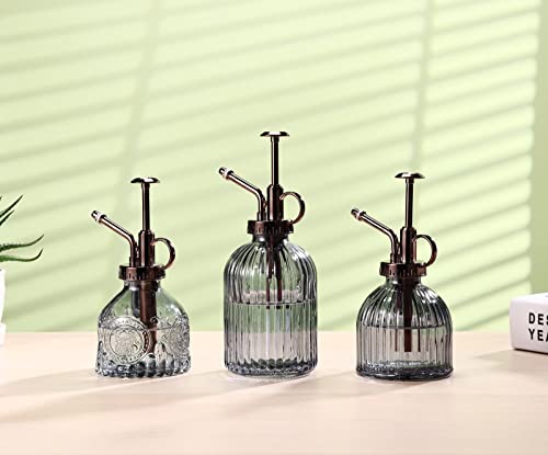 Glass Plant Mister - 6.5" Green Glass Water Spray Bottle with Gold Top Pump, Small Plant Sprayer for Indoor/Outdoor House Plants (Gray+Bronze)