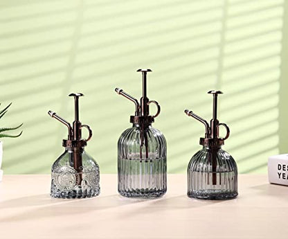 Glass Plant Mister - 6.5" Green Glass Water Spray Bottle with Gold Top Pump, Small Plant Sprayer for Indoor/Outdoor House Plants (Gray+Bronze)
