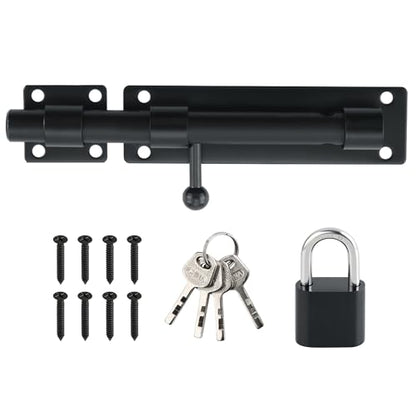 Alise 8inch Barrel Bolt Latch, Slide Bolt Latch, Heavy Duty Solid SUS304 Stainless Steel Slide Lock for Wooden Fence,Barn Door,Interior or Outdoor Door.Matte Black | SUS304 Stainless Steel Padlock-Style Slide Bolt Latch,Security Gate Latch for Wooden Fenc
