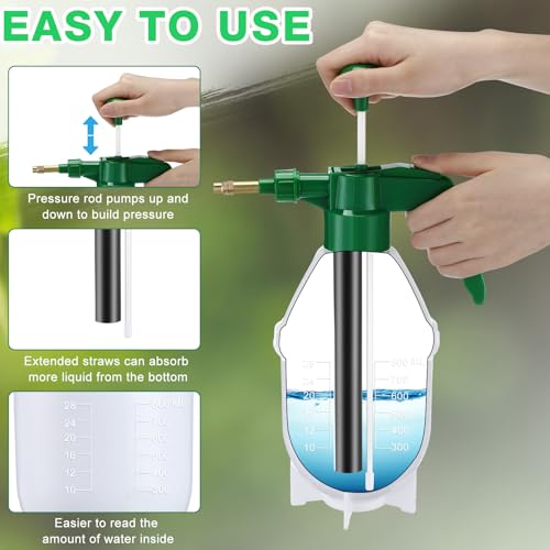 Ziliny 2 Pcs 27 oz Handheld Pump Spray Bottle Garden Mister Spray, Green | Small Garden Spray Bottle, Lawn Pressure Hand Pump Sprayer, with Adjustable Brass Nozzle, for Spraying Weeds Plants, Cleaning - size: 27 oz