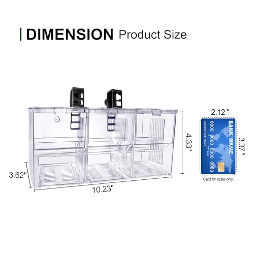 Triple-Chamber Aquarium Fish Breeder & Isolation Box, Transparent Hatching Incubator Tank with Suction Cups & Hook, Nursery for Livebearer Guppy Fry Breeding and Betta Fish, Shrimp Quarantine - size: Triple-Chamber (10.23*3.62*4.33 IN)
