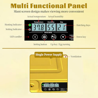 72 Egg Incubator for Hatching Eggs, Fully Automatic Egg Incubator with Auto Temp/Water/Turning, for Chicken Duck Goose Quail Pigeon Turtle Eggs, Humidity Control by Bottles, 360° View Clear Window