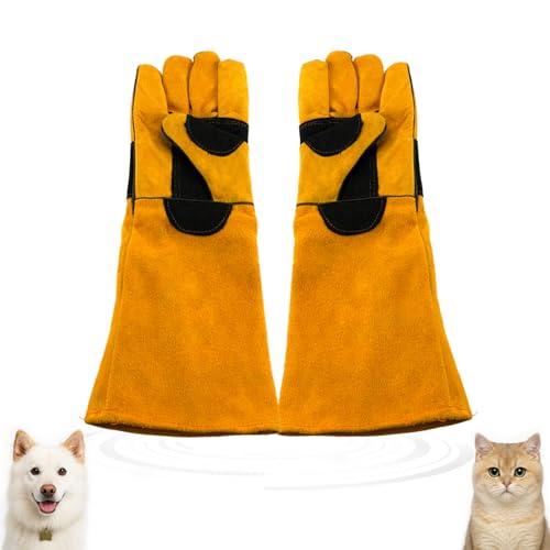 17.32" Animal Handling Gloves,Cowhide Bite Proof, Fits Dogs/Cats | 17.32" Extended Forearm Guard, Snake & Scratch Resistant, Reinforced Leather, Secure Grip for Reptiles, Birds & Falconry - color: Yellow（17.32"）