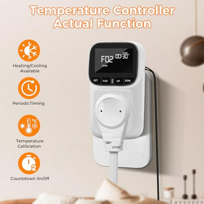 Diymore Digital Temperature Controller Outlet - Precise Heating/Cooling Control for Greenhouse, RV & Incubator (5A/1800W, -40°F to 210°F) - color: Digital Temperature