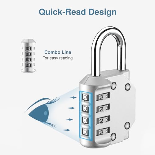 Puroma 1 Pack Combination Lock Locker 4 Digits Combo Padlock Gym Silver | For School Gate Fence Toolbox Hasp Storage, Outdoor, Resettable, Weatherproof, Side Window, Crack Cut Resist, Hardened Steel - color: Silver