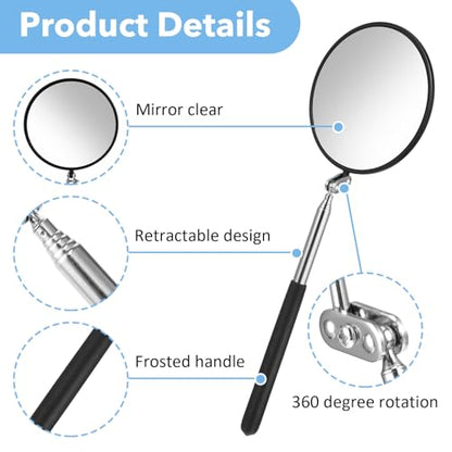 Telescoping Inspection Mirror, 360 Rotation Flexible Telescoping Circular Mirror Round Inspection Mirrors with Retractable Handle Telescopin Mirrors for Vehicle Condition(Dia-4 Inch)