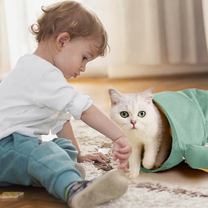 Spardar 2-in-1 Bunny Tunnel Bed, with Removable Mat Hideout, Matcha Green | Collapsible Tunnel Tubes Toys, Washable, Interactive Toys for Rabbits, Chinchilla, Hedgehog, Guinea, Kitty - color: Matcha Green