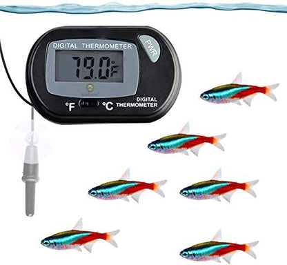 SunGrow Digital Betta Thermometer for Tropical Aquarium Fish, Black Color, Suction Cups and 1 Battery Included, 1 pc per Pack - style: 1 Pack