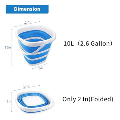 2 Pack Collapsible Buckets 10L 2.6 Gallon Cleaning Bucket Mop Bucket Folding Foldable Portable Small Plastic Water Supplies for Outdoor Garden Camping Fishing Car Wash Space Saving Square Grey Blue - color: 2 Pack - Blue+grey - 10l
