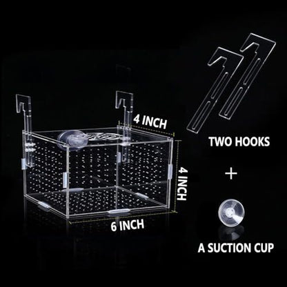Acrylic Fish breeding Box, Fish Separation Breeder Box Acrylic Fish Tank Breeding Isolation Box for Aquarium Hatchery Incubator with Suction Cups for Baby Fishes Shrimp Clownfish (6*4*4inch)