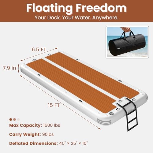15'x6.5' Floating Inflatable Dock with 5mm EVA Anti-Slip Mat, Quick Inflation/Deflation, Supports Up to 15 People, Ideal for Lakes, Pools, and Oceans