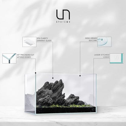 Ultum Nature Systems Ultra Clear Rimless Aquarium - Low Iron Glass Fish Tank with 45° Mitered Edges, 5mm-12mm Thick, Leveling Mat Included (25S, Shallow, 2 Gallon) - size: [25S] - 2.1 Gal - 9.84 x 9.84 x 5.11 in