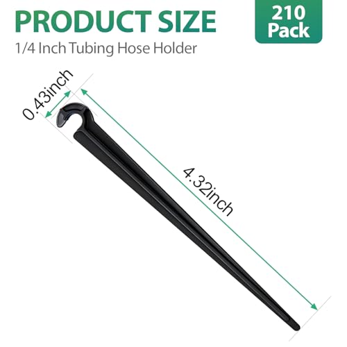 RedChili 210 Pack Irrigation Support Stakes for 1/4 Inch Drip Tubing, 1/4" Drip Tubing Hold Plastic Stakes Quarter Inch Drip Line Holder Fittings for Lawn Raised Bed Greenhouse Plant Watering System - size: 1/4" Stake-210P