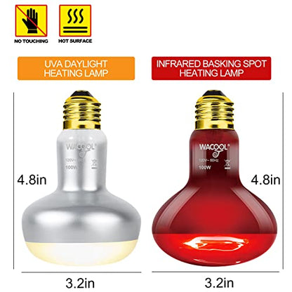 WACOOL 2Pack 100W Reptile Heat Lamp Day & Night Kit, Nature Simulated Basking Daylight & Nightlight Heat Lamp Bulbs for Reptiles & Amphibians, UVA Heat Lamp for Bearded Dragon Gecko Turtle Lizard - style: 100W-2 PACK
