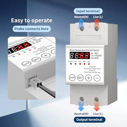 Smart Temperature Controller,63A 110/220V Digital Thermostat,LED Display,Heating and Cooling Control Timer,-40℉to 284℉,for Greenhouse,Reptile Incubator,Homebrew