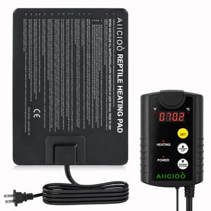 Aiicioo Under Tank Heater Thermostat - Reptile Heating Pad with Temperature Control Reptile Heat Mat for Combo Set for Hermit Crab Lizard Terrarium 8W - size: 6" X 8"(8W) with Thermostat