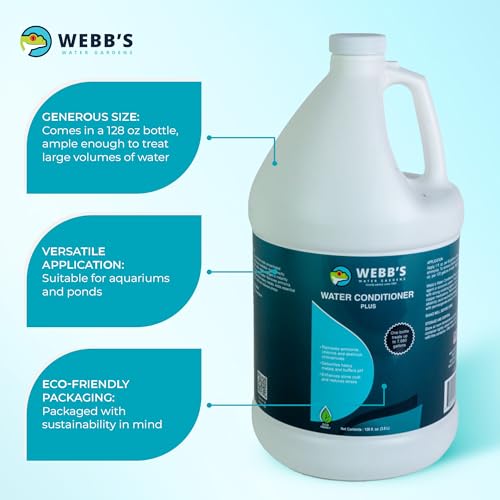 Webbs Water Gardens Water Conditioner Plus - Fish Safe, Heavy Metal Detoxifier and Dechlorinator for Freshwater and Marine Aquatics - 128 Fluid Ounces