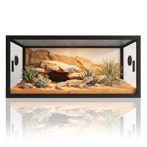 50 Gallon Reptile Enclosure 37" x 18" x 18", Front Opening Reptile Enclosure with Tempered Glass Doors, Safety Lock & Screen Top Ventilation, for Bearded Dragon, Ball Python, Snake, Gecko - color: Black, size: 37" x 18" x 18"