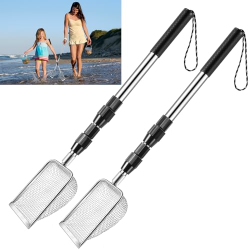 POILKMNI New Upgraded 2 Pcs Shark Tooth Sifter, Beach Sand Sifter, Sand Scoop Shell Scooper for Beach Scoop Shovel Sifter Tool for Picking Up Shells, Shark Tooth Sifter Dipper - color: Silver
