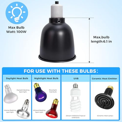 5.5 Inch Reptile Deep Dome Light Fixture - UVB Heat Lamp Holder with Ceramic Socket for Bearded Dragons, Geckos, Turtles - Hanging Hook Design with Safety Switch for Terrarium Lighting